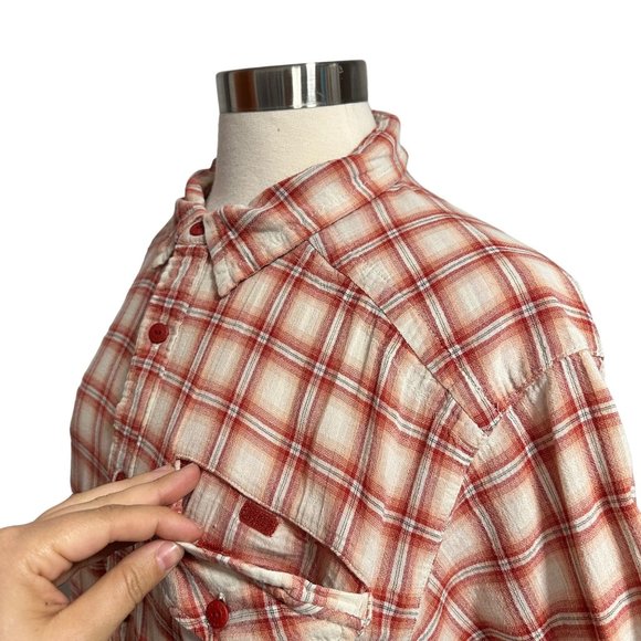 North Face Mens XL Red Plaid Check 100% Cotton Short Sleeve Button Up Shirt - Picture 6 of 12